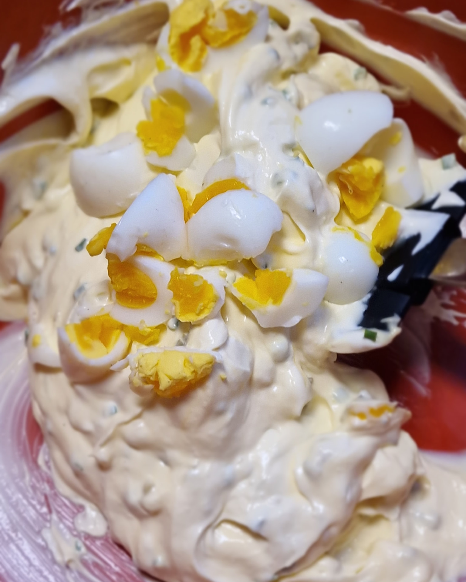 Quail eggs gently folded into the egg salad