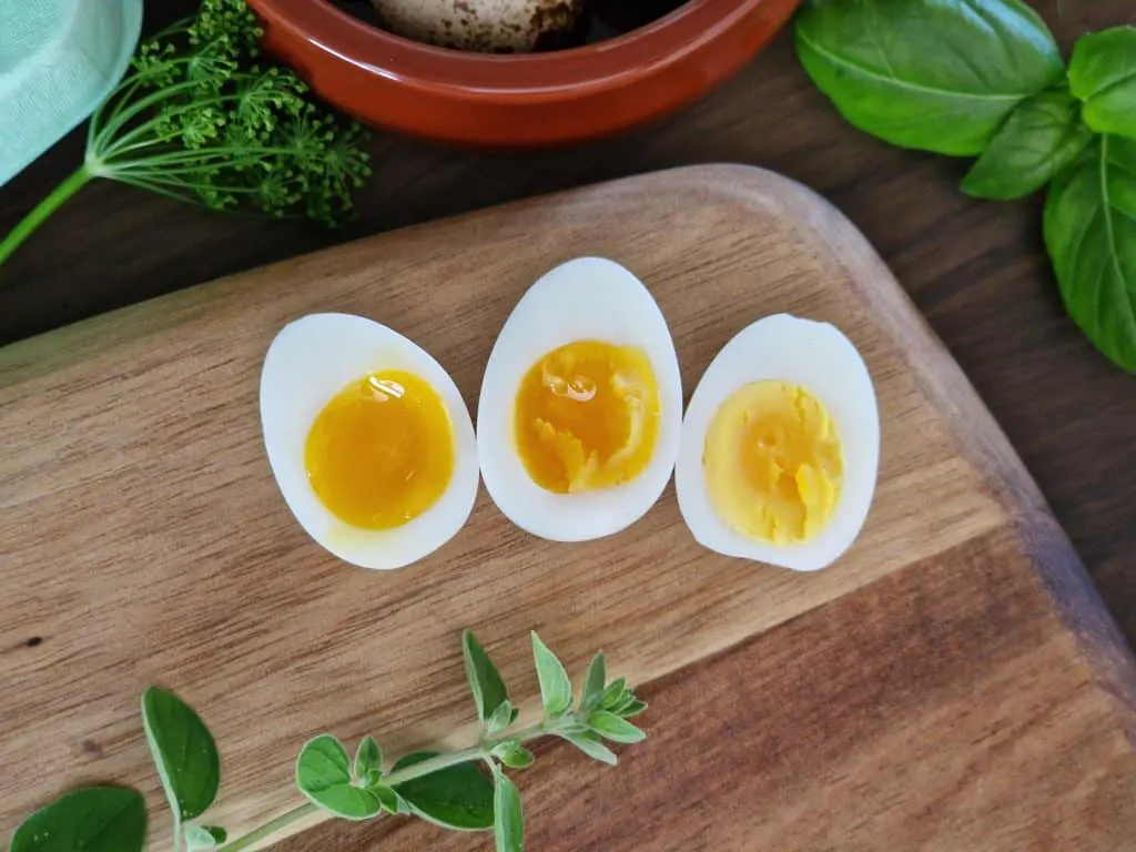Soft, medium and hard-boiled quail eggs